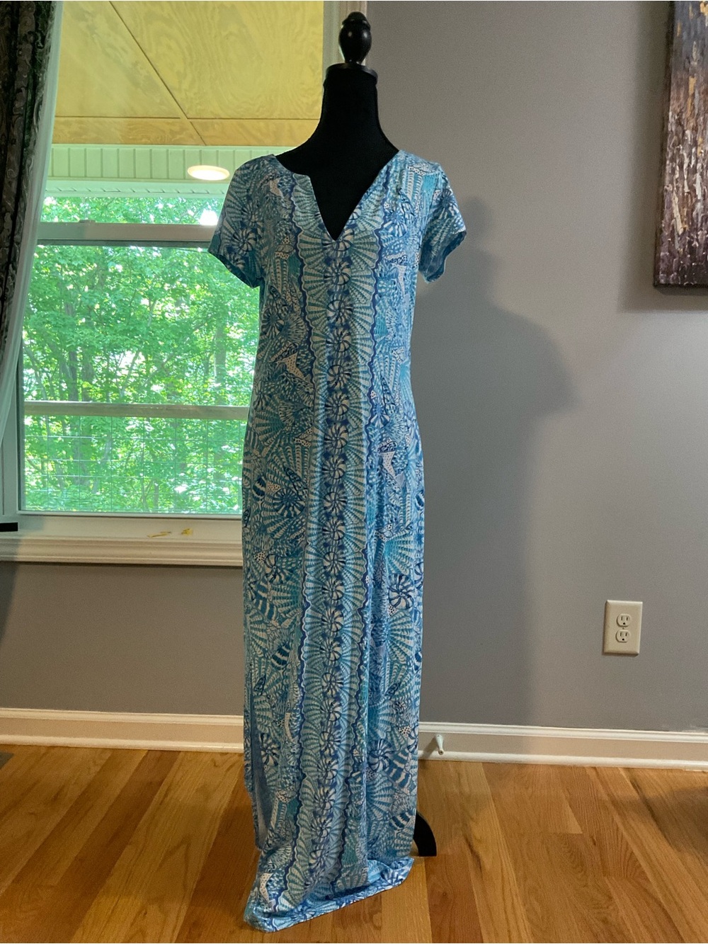 Lilly Pulitzer Blue Patterned Short-Sleeve Maxi Dress